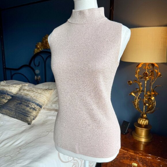 Light Silvery Gold Knit Sleeveless Mock Turtleneck - Picture 1 of 11